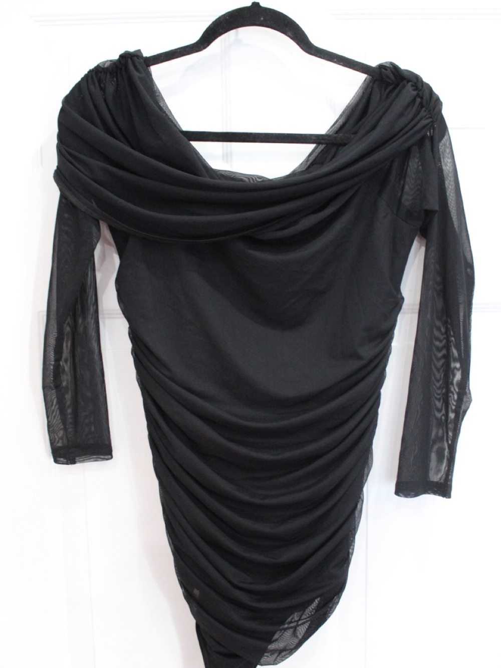 Abercrombie & Fitch Black Draped Ruched Long Sleeve Bodysuit off the shoulder